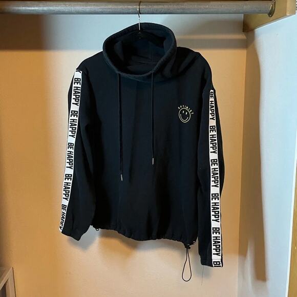 Cali 1850 Women’s L Optimist Smiley Face Pullover Sweatshirt w Be Happy Sleeves - Picture 2 of 9